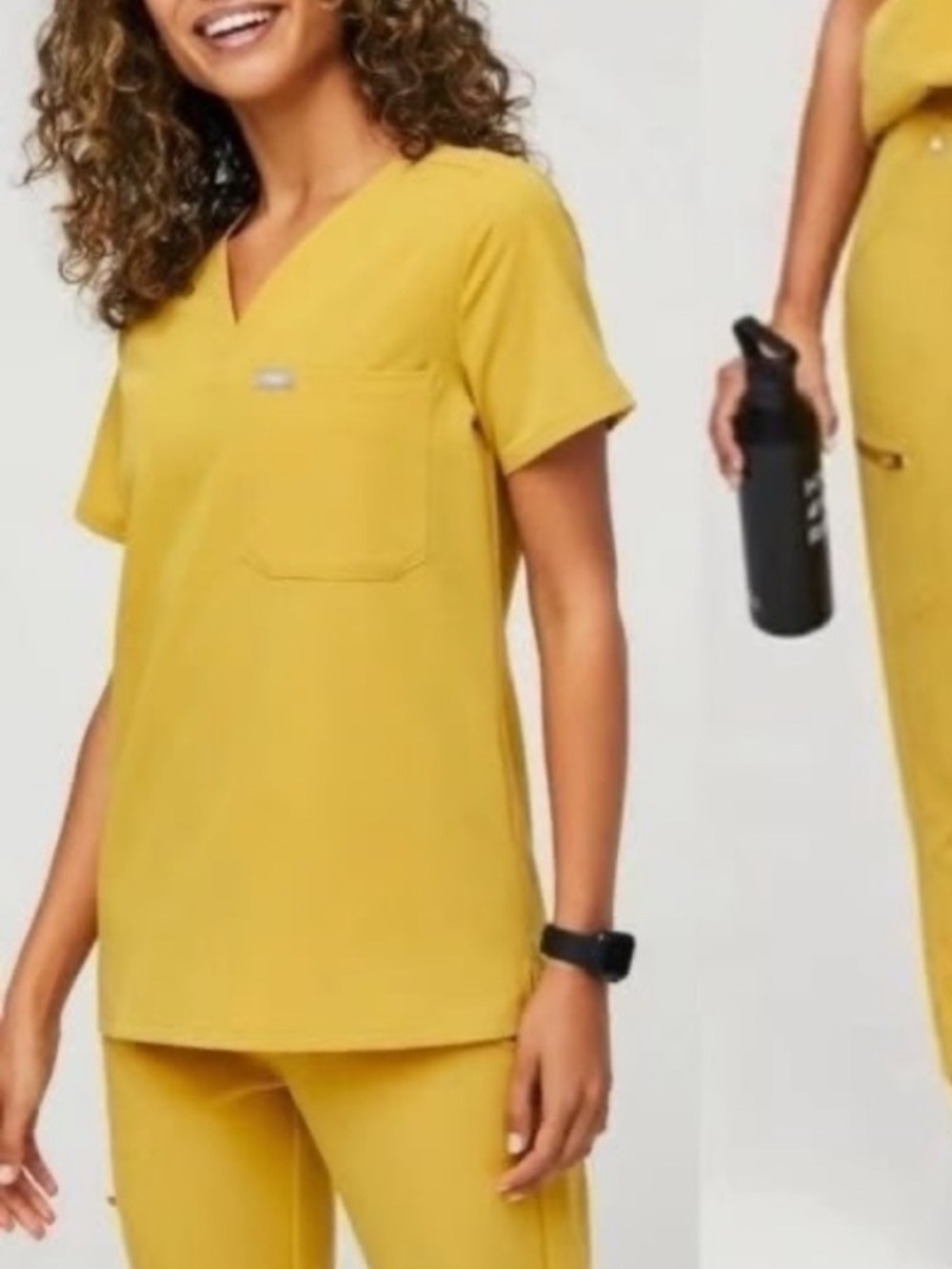 Figs Women's Mustard Yellow Kade Scrub Pants Catarina Top Set XS XXS